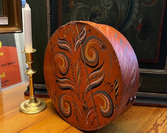 1800s antique Tine box from Viksdalen Norway, Original painting, Norwegian folk art, country / farmhouse style, collectible