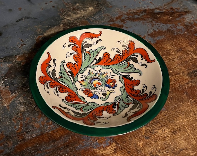 1930s Rare Collectible Norwegian Porsgrund ROSEMALING bowl, Nordic pattern , hand decorated