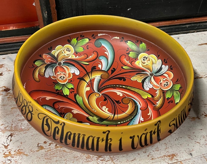 1988 Dia. 31cm Telemark rosemaling large beer bowl by Sigrid Midjaas folkart folk art from Norway, free shipping