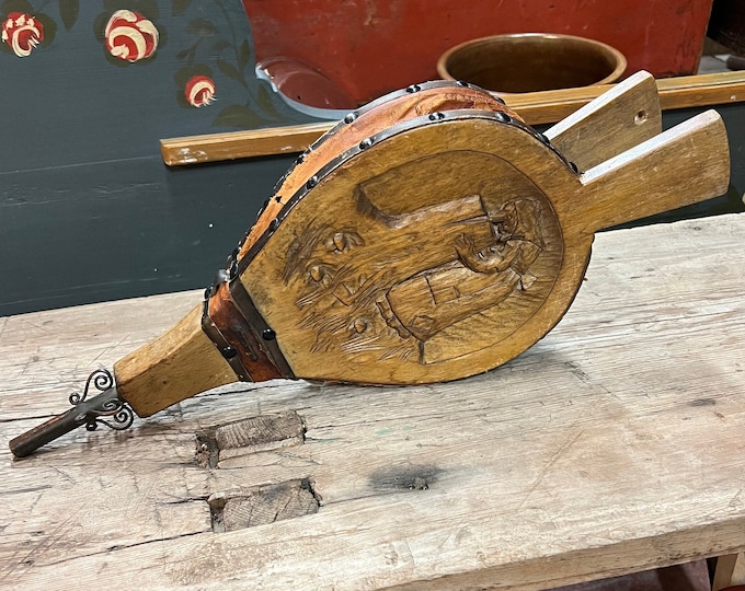 1930s' Unique Fireplace Bellows/Blower Norwegian folkart with hand-carved troll from Telemark, Norway/Scandinavian Housewarming/wedding gift