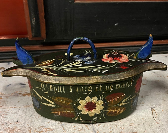 Antique 1890s' Norwegian Rosemaling Tine box folkart folk art from Norway farmhouse