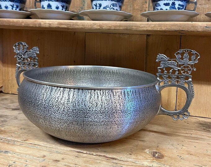 Rare L.46cm pewter Norwegian tin, groat/porridge/punch bowl. folk-art handmade folkart