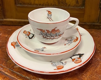 16 SOLD Norwegian Porsgrund Porcelain nisse/Christmas coffee/ tea/ breakfast mug, saucer and plate Trio from Norway,Scandinavian design