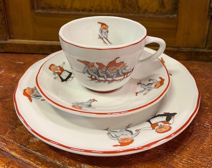 16 SOLD Norwegian Porsgrund Porcelain nisse/Christmas coffee/ tea/ breakfast mug, saucer and plate from Norway,Scandinavian design