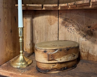 1800s' antique Tine box from Norway, Norwegian handcrafted folk art, RUSTIC country/farmhouse style bentwood box