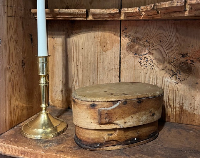 1800s' antique Tine box from Norway, Norwegian handcrafted folk art, RUSTIC country/farmhouse style bentwood box