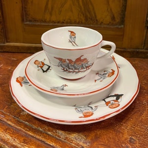 16 SOLD Norwegian Porsgrund Porcelain nisse/Christmas coffee/ tea/ breakfast mug, saucer and plate Trio from Norway,Scandinavian design