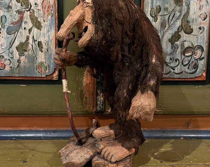 H.47cm Large TROLL Figurine from Norway, RARE Norwegian folk art sculpture, wood carving folkart, Collectible, Unique find, handcrafted
