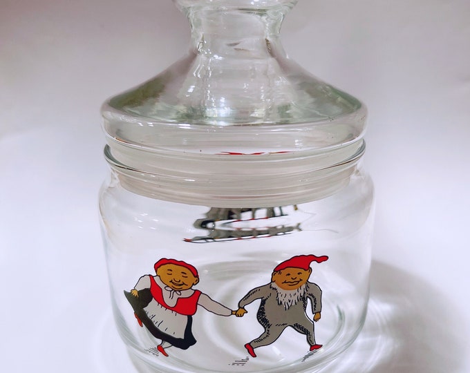 Vintage NISSE candy/ snack jar, Norwegian Porsgrund glass sugar box, Scandinavian design Christmas table serving, COLLECTIBLE