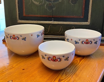 ZELDZAME ronde en diepe serveerschaal Porsgrund FARMER ROSE Noors design Salat Bowl, Vintage Noorwegen/Scandinavisch design tafel serveren