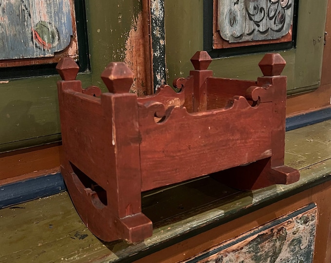 1863 Important antique Doll Cradle with original painting, Norwegian/Scandinavian folkart folk art, RUSTIC  Farm House style, museum quality