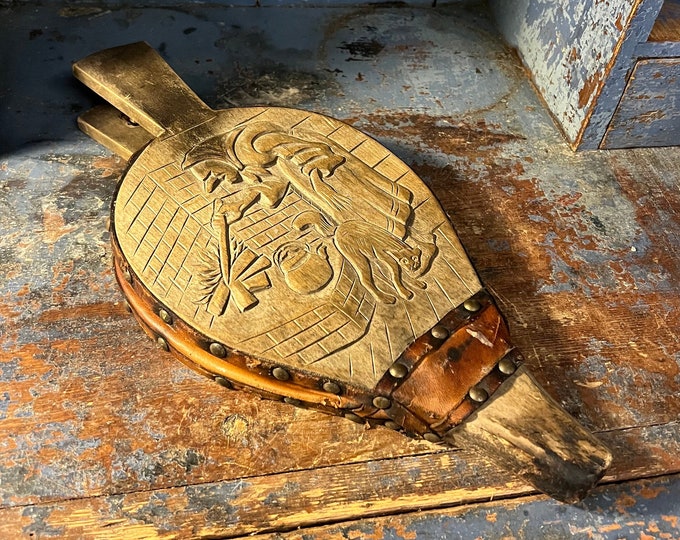1920/30s Unique Fireplace Bellows/ Blower Norwegian folkart with hand-carved troll from Telemark, scandinavian Housewarming/wedding gift