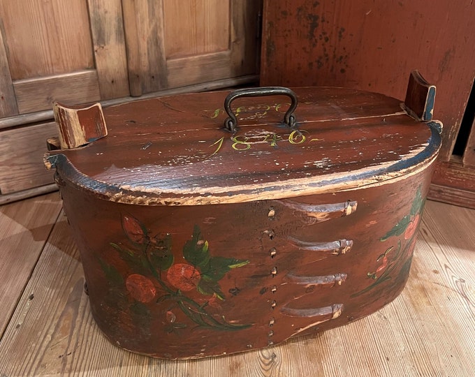Dated 1846 RUSTIC antique Tine box from Norway, Norwegian folk art, original painting, primitive, collectible