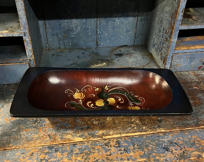 Vintage Norwegian Rosemaling serving tray / trau / Dough Bowl, handcrafted / handmade folkart for country/ farmhouse style cabin interior