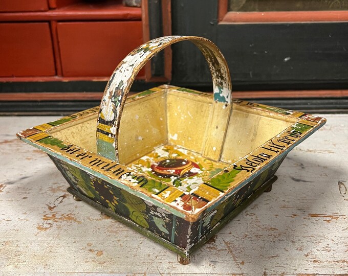 Antique 1890s' Norwegian sendingskurv with OS-maling, Rosemaling basket, Scandinavian Rustic Folkart,