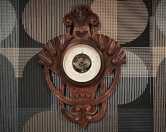 1800s Antique wooden Barometer, Weather station, wall hanging, ART NOUVEAU, Unique handcrafted / handcarved home decor