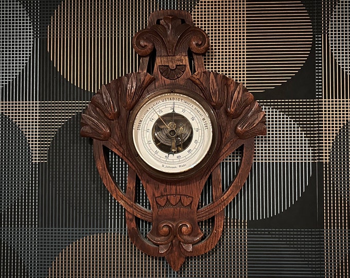 1800s Antique wooden Barometer, Weather station, wall hanging, ART NOUVEAU, Unique handcrafted / handcarved home decor