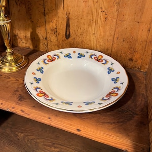 Vintage Norwegian PP-FARMERS ROSE cereal bowl/Soup Plate, Dessert/groat/porridge bowl with Gold rim, Norwegian design farmhouse style