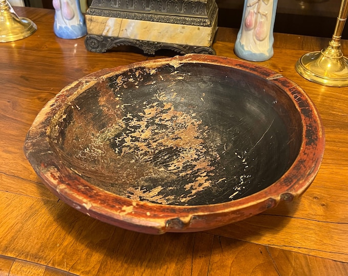 RARE 16/1700s Norwegian Ale/beer bowl with old painting, Scandinavian antique folkart folk art, Farm House style, Collectible