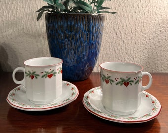 10 SOLD! 1990s Porsgrund 'Hearts & Pines' Norwegian design coffee/ tea/ breakfast mug and Saucer from Norway