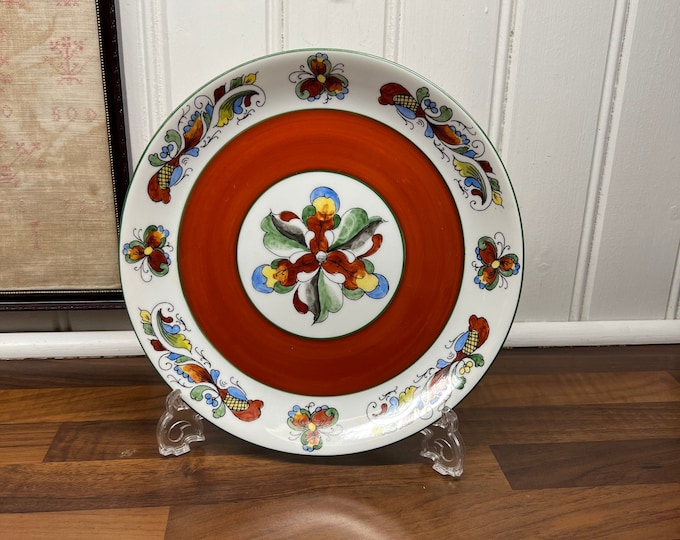 1974 Vintage Norwegian Porsgrund hand-painted and signed by artist, Nordic pattern dinner plate Nordisk folk art, Collectible