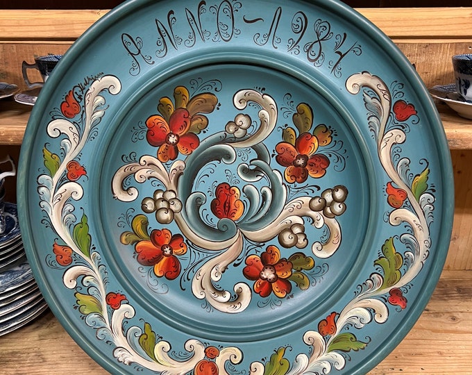 Large 43cm Telemark rosemaling wall plate/ wall decor signed folkart folk art from Norway,Collectible