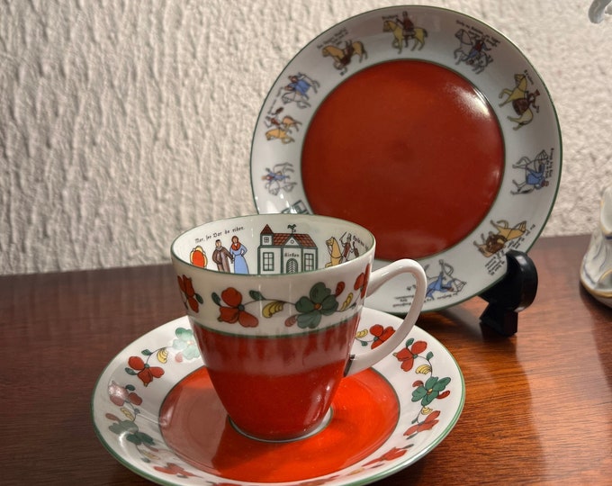 Rare 1960s Norwegian Nordic pattern Cup, Saucer & Plate Nordisk folk art, Collectible