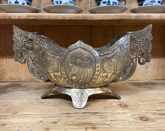 Rare antique Nordic viking boat/ Jardiniere in solid bronze from 1908, dragon-style / Art Nouveau, Nordisk folk art, Collectible