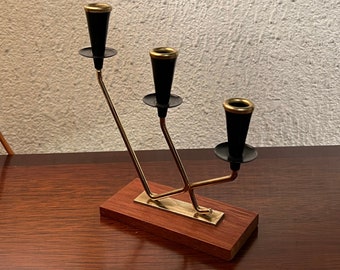 1950/60s mid-century retro design Swedish teak candle holder / candelabra