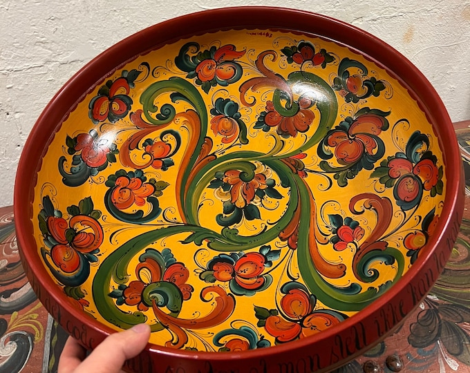 Dia. 50cm Rare Huge Telemark rosemaling beer bowl professional painted signed folkart folk art from Norway perfect gift,Collectible
