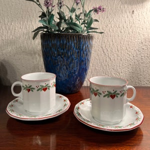 10 SOLD! 1990s Porsgrund 'Hearts & Pines' Norwegian design coffee/ tea/ breakfast mug and Saucer from Norway