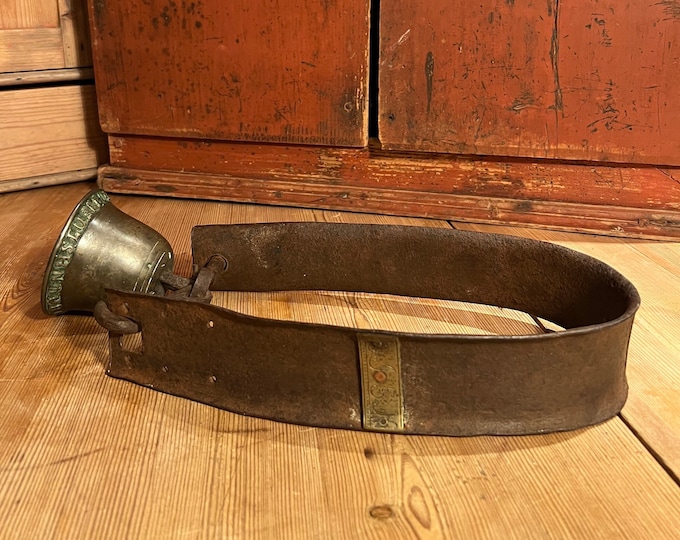 Dated 1767 / 1794 Primitive antique bronze Cow Bell with iron Collar, RUSTIC, museum quality Norwegian antique
