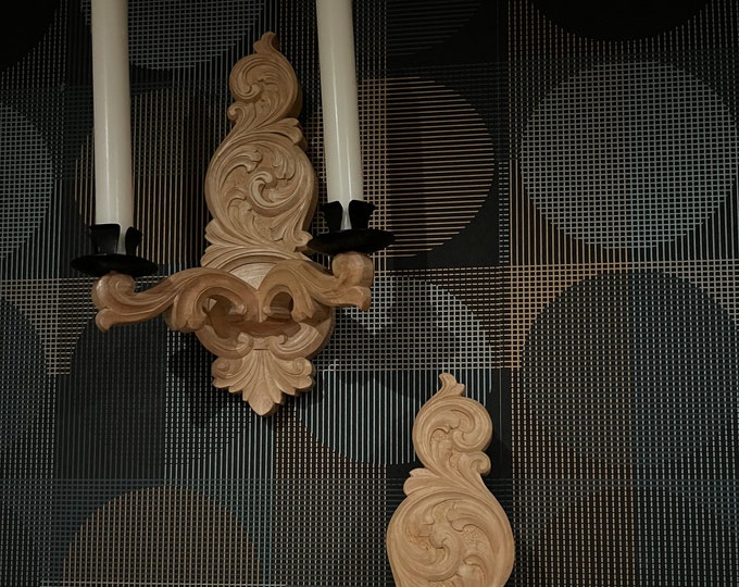 1989 Vintage Norwegian hand carved Candle Sconce, Candlestick wall sconce from Telemark