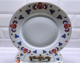 1930 Antique PP - FARMERS ROSE dinner Plate with Gold rim, Norwegian design farmhouse style table serving, collectible