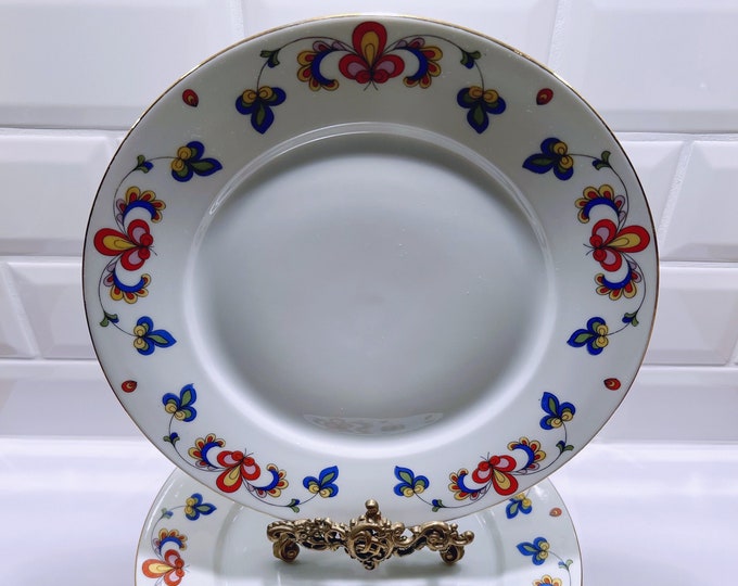 1930 Antique PP - FARMERS ROSE dinner Plate with Gold rim, Norwegian design farmhouse style table serving, collectible