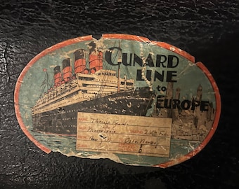Ca.1907 New York -Oslo Norway Mauretania ship passenger handbag luggage, Norway Heritage antique, Cunard Line to Europe, RUSTIC collectible.