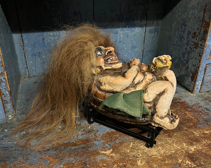 RARE Vintage TROLL, Norwegian/Scandinavian Fosse Troll, wall hanging, handmade nature material, cabin/farmhouse/ country style folk art