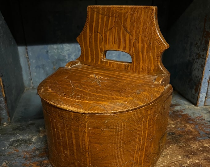 1800s Primitive antique Wall Hanging Wooden Salt/Coffee/Sugar Box from Telemark, Norway,traditional folkart, RUSTIC farmhouse rustic