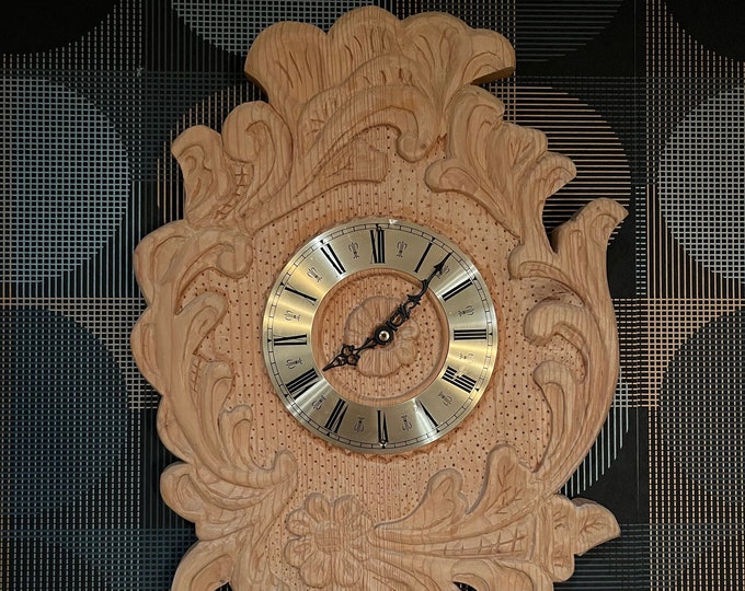 1995 LARGE hand carved wall clock from Telemark, Norwegian handcrafted folk art folkart, cabin farmhouse country style, artist signed