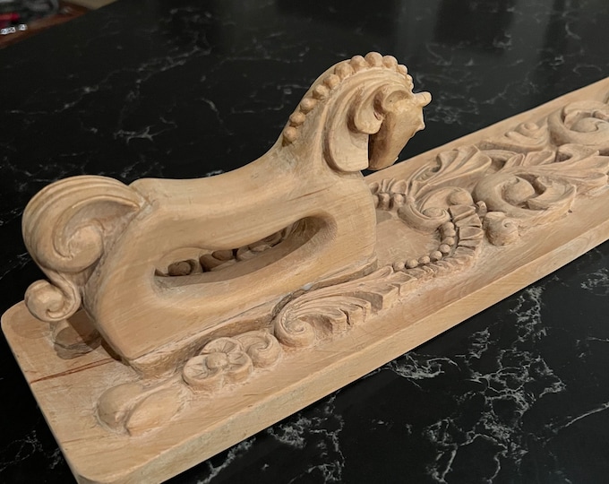 1970/80s UNIQUE Norwegian mangle board with stunning detailed carving, Horse handle, handcrafted, Vestfold folkart, Scandinavian folk-Art