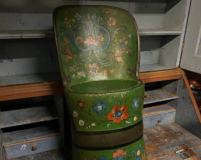 1800s Antique Rosemaling stool/kubbestol from Telemark, Norway, handcrafted Norwegian / Scandinavian folkart, cabin farmhouse style