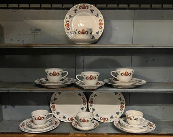 1980s 21pc LARGE tea/breakfast/bruch trio, Farmers Rose, Norwegian Porsgrund Porcelain coffee/ tea, Rare Large version, Nordic Pattern