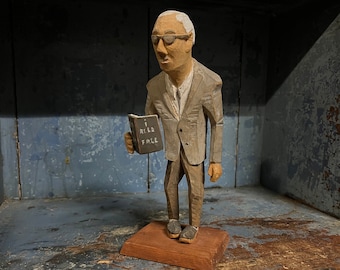 Dated 1959 vintage handcrafted "Teacher in Class" Figurine, RARE Norwegian folk art sculpture, wood carving folkart, Collectible