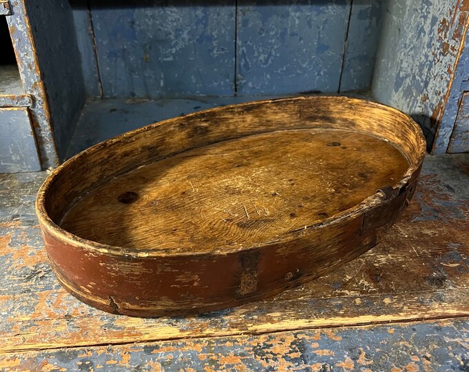 17/1800s Norwegian RUSTIC wooden serving tray with original painting, Beautiful patina, Cabin / farmhouse /Country style table decor