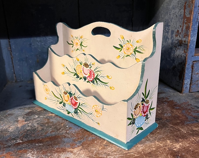Vintage handcrafted Letter Memory & Keepsake Box, kitchen wall hanging, Norwegian / Scandinavian folk art with handpainted decor, RUSTIC