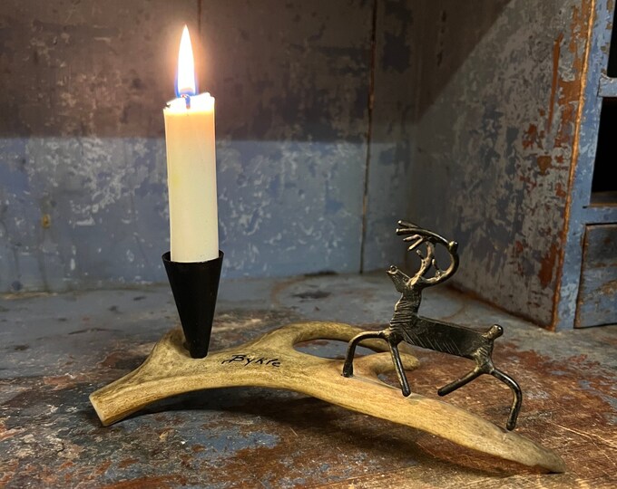 UNIQUE Vintage antlers candlestick, wrought iron reindeer, Norwegian /Scandinavian candleholder, RUSTIC cabin / farmhouse / country style