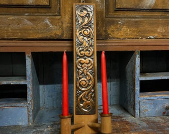 Vintage Norwegian Candle Sconce, Candlestick wall sconce from Telemark, copper and pinewood, rosemaling pattern, Norway/Scandinavian folkart