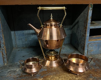 1920/30s Antique ART DECO style Copper & Bronze Kettle / Jug with sugar bowl and cream jug, Oscar Nilsson, Coffee/Tea cooker
