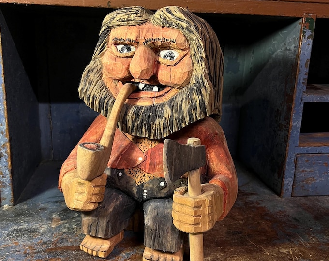 1997 LARGE handcrafted Sculpture / Figurine, RARE Norwegian folk art, artist signed, Scandinavian wood carving folkart, Collectible