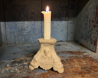 Vintage artist signed Altar candlestick / candle  holder, Church candlestick, rustic table decor